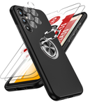 LeYi for Samsung Galaxy A34 5G Case with Glass Screen Protector and Lens Protector, Shockproof Heavy Duty Protective Slim Fit Samsung Galaxy A34 5G Cell Phone Case Cover with Rotatable Ring Holder Magnetic Kickstand for Women