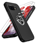 LeYi for Google Pixel 10A Case with Glass Screen Protector and Lens Protector, Shockproof Heavy Duty Protective Slim Fit Google Pixel 10A Cell Phone Case Cover with Rotatable Ring Holder Magnetic Kickstand for Women