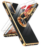 LeYi for Samsung Galaxy S20 FE 5G Case: with 2 Pack Tempered Glass Screen Protector and Rotatable Ring Holder Magnetic Kickstand, Plating Rose Gold Edge Case