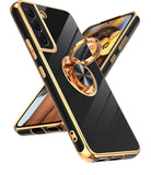 LeYi for Samsung Galaxy S22 5G Case: Rotatable Ring Holder Magnetic Kickstand, Plating Rose Gold Edge Case