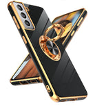 LeYi for Samsung Galaxy S21 5G Case: Rotatable Ring Holder Magnetic Kickstand, Plating Rose Gold Edge Case