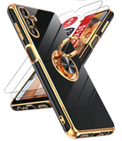 LeYi for Samsung Galaxy A13 5G Case: with 2 Pack Tempered Glass Screen Protector and Rotatable Ring Holder Magnetic Kickstand, Plating Rose Gold Edge Case