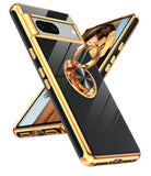 LeYi for Google-Pixel-7 Case: Rotatable Ring Holder Magnetic Kickstand, Plating Rose Gold Edge Case