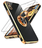LeYi for iPhone X/XS Case: with 1 Pack Tempered Glass Screen Protector and Rotatable Ring Holder Magnetic Kickstand, Plating Rose Gold Edge Case