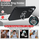 LeYi for Samsung Galaxy A37 5G Case with Glass Screen Protector and Lens Protector, Shockproof Heavy Duty Protective Slim Fit Samsung Galaxy A37 5G Cell Phone Case Cover with Rotatable Ring Holder Magnetic Kickstand for Women