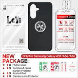 LeYi for Samsung Galaxy A37 5G Case with Glass Screen Protector and Lens Protector, Shockproof Heavy Duty Protective Slim Fit Samsung Galaxy A37 5G Cell Phone Case Cover with Rotatable Ring Holder Magnetic Kickstand for Women