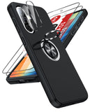 LeYi for Samsung Galaxy A37 5G Case with Glass Screen Protector and Lens Protector, Shockproof Heavy Duty Protective Slim Fit Samsung Galaxy A37 5G Cell Phone Case Cover with Rotatable Ring Holder Magnetic Kickstand for Women
