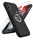 LeYi for iPhone 11 Case with Glass Screen Protector, Shockproof Heavy Duty Protective Slim Fit iPhone 11 Cell Phone Case Cover with Rotatable Ring Holder Magnetic Kickstand for Women