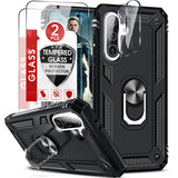 LeYi for Samsung Galaxy A56 5G Case with Glass Screen Protector Replacement, Military-Grade Shockproof Magnetic Ring Stand Cell Android Case Cover