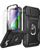 LeYi for iPhone 14 Plus Phone Case: iPhone 14 Plus Case with 2 Tempered Glass Screen Protector, Slide Camera Cover, Ring Stand Holder, Heavy Duty Shockproof para i Phone 14 Plus Cover for Women Girl