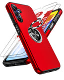 LeYi for Samsung Galaxy A15 5G Case with Glass Screen Protector, Shockproof Heavy Duty Protective Slim Fit Samsung Galaxy A15 5G Cell Phone Case Cover with Rotatable Ring Holder Magnetic Kickstand for Women