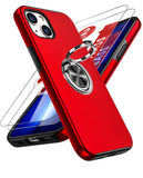 LeYi for iPhone 13 Case with Glass Screen Protector, Shockproof Heavy Duty Protective Slim Fit iPhone 13 Cell Phone Case Cover with Rotatable Ring Holder Magnetic Kickstand for Women