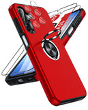 LeYi for Samsung Galaxy A17 5G Case with Glass Screen Protector and Lens Protector, Shockproof Heavy Duty Protective Slim Fit Samsung Galaxy A17 5G Cell Phone Case Cover with Rotatable Ring Holder Magnetic Kickstand for Women