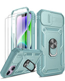 LeYi for iPhone 14 Phone Case: iPhone 14 Case with 2 Tempered Glass Screen Protector, Slide Camera Cover, Ring Stand Holder, Heavy Duty Shockproof para i Phone 14 Cover for Women Girl
