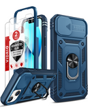 LeYi for iPhone 14 Phone Case: iPhone 14 Case with 2 Tempered Glass Screen Protector, Slide Camera Cover, Ring Stand Holder, Heavy Duty Shockproof para i Phone 14 Cover for Women Girl