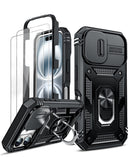 LeYi for iPhone 16 Phone Case: iPhone 16 Case with 2 Tempered Glass Screen Protector, Slide Camera Cover, Ring Stand Holder, Heavy Duty Shockproof para iPhone 16 Cover for Women Girl
