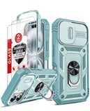 LeYi for iPhone 16 Phone Case: iPhone 16 Case with 2 Tempered Glass Screen Protector, Slide Camera Cover, Ring Stand Holder, Heavy Duty Shockproof para iPhone 16 Cover for Women Girl