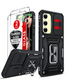 LeYi for Galaxy S24-FE Case: with Screen Protector X 2 Tempered Glass & Magnetic Stand, Dual Layer Protective