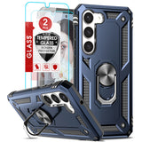 LeYi for Samsung Galaxy S23 Phone Case, Samsung S23 Phone Case with Glass Screen Protector Replacement, Military-Grade Shockproof Magnetic Ring Stand Cell Android Case Cover