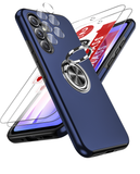LeYi for Samsung Galaxy A54 5G Case with Glass Screen Protector and Lens Protector, Shockproof Heavy Duty Protective Slim Fit Samsung Galaxy A54 5G Cell Phone Case Cover with Rotatable Ring Holder Magnetic Kickstand for Women