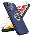 LeYi for Samsung Galaxy A34 5G Case with Glass Screen Protector and Lens Protector, Shockproof Heavy Duty Protective Slim Fit Samsung Galaxy A34 5G Cell Phone Case Cover with Rotatable Ring Holder Magnetic Kickstand for Women