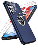 LeYi for Samsung Galaxy A35 5G Case with Glass Screen Protector and Lens Protector, Shockproof Heavy Duty Protective Slim Fit Samsung Galaxy A35 5G Cell Phone Case Cover with Rotatable Ring Holder Magnetic Kickstand for Women