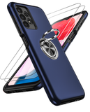LeYi for Samsung Galaxy A13 4G Case with Glass Screen Protector, Shockproof Heavy Duty Protective Slim Fit Samsung Galaxy A13 4G Cell Phone Case Cover with Rotatable Ring Holder Magnetic Kickstand for Women