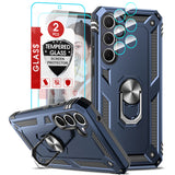 LeYi for Samsung Galaxy A35 5G Case with Glass Screen Protector Replacement, Military-Grade Shockproof Magnetic Ring Stand Cell Android Case Cover