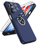 LeYi for Samsung Galaxy A17 5G Case with Glass Screen Protector and Lens Protector, Shockproof Heavy Duty Protective Slim Fit Samsung Galaxy A17 5G Cell Phone Case Cover with Rotatable Ring Holder Magnetic Kickstand for Women