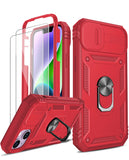 LeYi for iPhone 14 Phone Case: iPhone 14 Case with 2 Tempered Glass Screen Protector, Slide Camera Cover, Ring Stand Holder, Heavy Duty Shockproof para i Phone 14 Cover for Women Girl