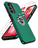 LeYi for Samsung Galaxy A14 5G Case with Glass Screen Protector, Shockproof Heavy Duty Protective Slim Fit Samsung Galaxy A14 5G Cell Phone Case Cover with Rotatable Ring Holder Magnetic Kickstand for Women