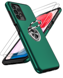 LeYi for Samsung Galaxy A13 4G Case with Glass Screen Protector, Shockproof Heavy Duty Protective Slim Fit Samsung Galaxy A13 4G Cell Phone Case Cover with Rotatable Ring Holder Magnetic Kickstand for Women