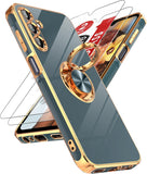 LeYi for Samsung Galaxy A15 5G Case: with 2 Pack Tempered Glass Screen Protector and Rotatable Ring Holder Magnetic Kickstand, Plating Rose Gold Edge Case