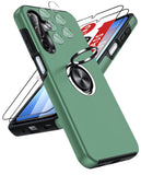 LeYi for Samsung Galaxy A17 5G Case with Glass Screen Protector and Lens Protector, Shockproof Heavy Duty Protective Slim Fit Samsung Galaxy A17 5G Cell Phone Case Cover with Rotatable Ring Holder Magnetic Kickstand for Women