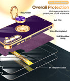 LeYi for Samsung Galaxy A57 5G Case: with 2 Pack Tempered Glass Screen Protector and Rotatable Ring Holder Magnetic Kickstand, Plating Rose Gold Edge Case