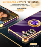 LeYi for Samsung Galaxy A26 5G Case: with 2 Pack Tempered Glass Screen Protector and Rotatable Ring Holder Magnetic Kickstand, Plating Rose Gold Edge Case
