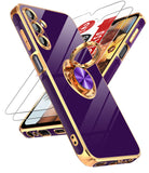 LeYi for Samsung Galaxy A15 5G Case: with 2 Pack Tempered Glass Screen Protector and Rotatable Ring Holder Magnetic Kickstand, Plating Rose Gold Edge Case