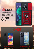 LeYi for TCL 50 XE-5G Case: with Slide Camera Cover + Tempered Glass Screen Protector, Heavy Duty Rugged Mobile Phone Case Cover Funda para with Magnetic Rotatable Ring Kickstand for TCL 50 XE