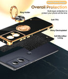 LeYi for Moto Edge 5G 2024 Case: Rotatable Ring Holder Magnetic Kickstand, Plating Rose Gold Edge Case