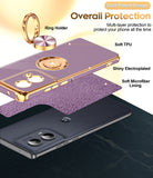 LeYi for Moto Edge 5G 2024 Case: Rotatable Ring Holder Magnetic Kickstand, Plating Rose Gold Edge Case