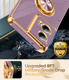 LeYi for Moto Edge 5G 2024 Case: Rotatable Ring Holder Magnetic Kickstand, Plating Rose Gold Edge Case