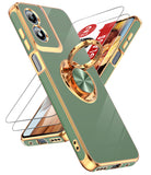 LeYi for Moto G Play 4G 2024 Case: with 2 Pack Tempered Glass Screen Protector and Rotatable Ring Holder Magnetic Kickstand, Plating Rose Gold Edge Case
