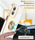 LeYi for Moto G Play 2024 Case: with 1 Pack Tempered Glass Screen Protector and Rotatable Ring Holder Magnetic Kickstand, Plating Rose Gold Edge Case