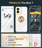 LeYi for Moto G Play 2024 Case: with 1 Pack Tempered Glass Screen Protector and Rotatable Ring Holder Magnetic Kickstand, Plating Rose Gold Edge Case