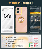 LeYi for Moto G Play 4G 2024 Case: with 2 Pack Tempered Glass Screen Protector and Rotatable Ring Holder Magnetic Kickstand, Plating Rose Gold Edge Case