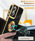 LeYi for Moto G Play 4G 2024 Case: with 2 Pack Tempered Glass Screen Protector and Rotatable Ring Holder Magnetic Kickstand, Plating Rose Gold Edge Case