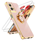 LeYi for Moto G 5G 2024 Case: with 2 Pack Tempered Glass Screen Protector and Rotatable Ring Holder Magnetic Kickstand, Plating Rose Gold Edge Case
