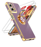 LeYi for Moto G 5G 2024 Case: with 2 Pack Tempered Glass Screen Protector and Rotatable Ring Holder Magnetic Kickstand, Plating Rose Gold Edge Case