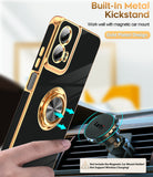 LeYi for Moto G 5G 2024 Case: with 2 Pack Tempered Glass Screen Protector and Rotatable Ring Holder Magnetic Kickstand, Plating Rose Gold Edge Case