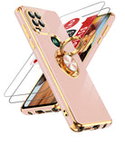 LeYi for Moto G Stylus 5G 2021 Case: with 2 Pack Tempered Glass Screen Protector and Rotatable Ring Holder Magnetic Kickstand, Plating Rose Gold Edge Case